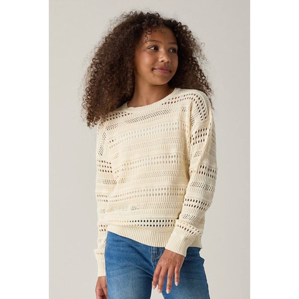 Hello Franki Open Knit Sweater for Girls, Ivory, Medium, NWT